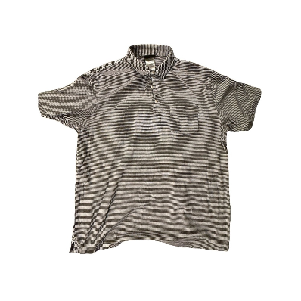 Men's Patagonia navy/white striped organic cotton polo shirt size L